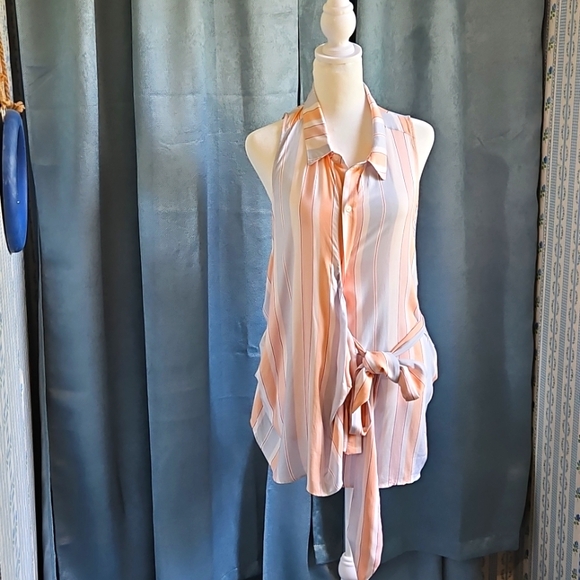 🎉Hp🎉 Fre People Mackenzie Striped Collar Sleeveless Tie Wrap Top-Medium-NWT - Picture 3 of 7